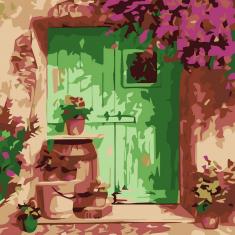 Mini Diamond Painting DP-SFA067-Y Green Door 25x25 round diamond framed canvas - already stretched o