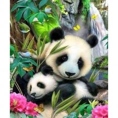 Broderie diamant : Famille de pandas - sans chassis en bois