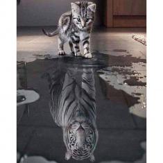 Diamond Painting Leinwand Katze und weißer Tiger - ohne Keilrahmen