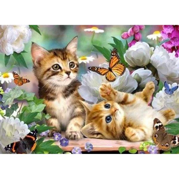 Broderie diamant : Chatons et Papillon - sans chassis en bois - FiguredArt-DP-1190