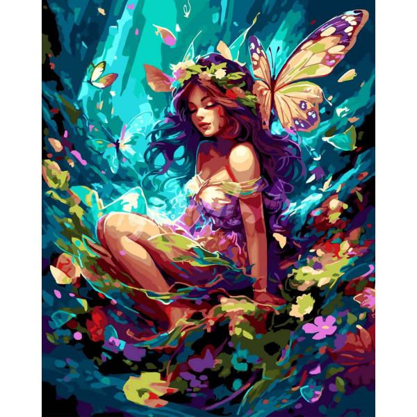 Pintura por números:Hada y mariposas  - Bastidor montado - FiguredArt-FA10241-Y
