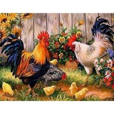 Diamond painting : Granja de gallos - sin marco de madera