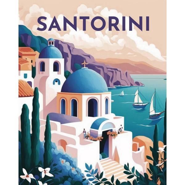 Broderie diamant : Affiche Poster Santorin - sans chassis en bois - FiguredArt-DP-FA10146