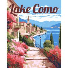 Peinture au numéro : Affiche de voyage lac de Côme en fleurs  - toile tendue sur châssis