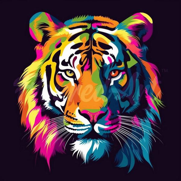 Mini broderie diamant : Tigre Abstrait Pop Art  - toile tendue sur chassis - FiguredArt-DP-SFA096-Y