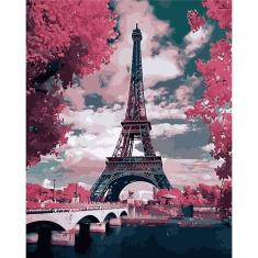 Peinture au numéro :  Tour Eiffel au Printemps  - sans châssis en bois