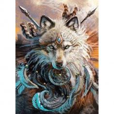 Broderie diamant : Loup Combattant - sans chassis en bois