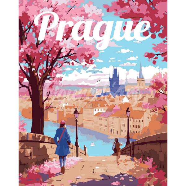 Peinture au numéro : Affiche de voyage Prague en fleurs  - toile tendue sur châssis - FiguredArt-FA10263-Y
