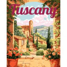 Peinture au numéro : Affiche de voyage Toscane en fleurs  - toile tendue sur châssis