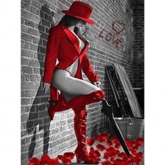 Peinture au numéro : Femme sexy en Bottes de cuir rouge  - sans châssis en bois