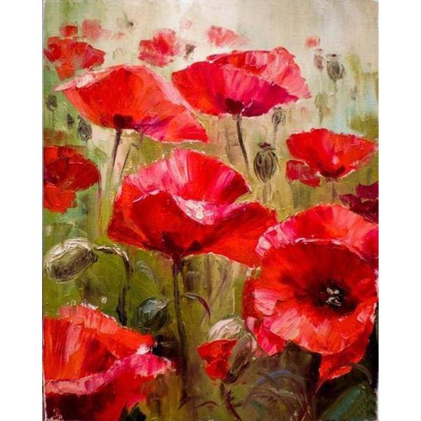 Peinture au numéro : Champ de Coquelicots  - sans châssis en bois - FiguredArt-PN591