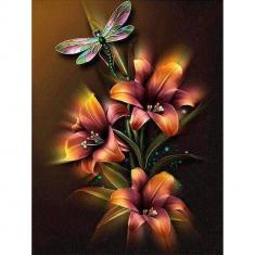 Diamond Painting Leinwand Lilien und Libelle - ohne Keilrahmen