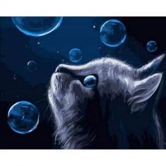 Paint by numbers Blue Cat and Bubbles - without frame