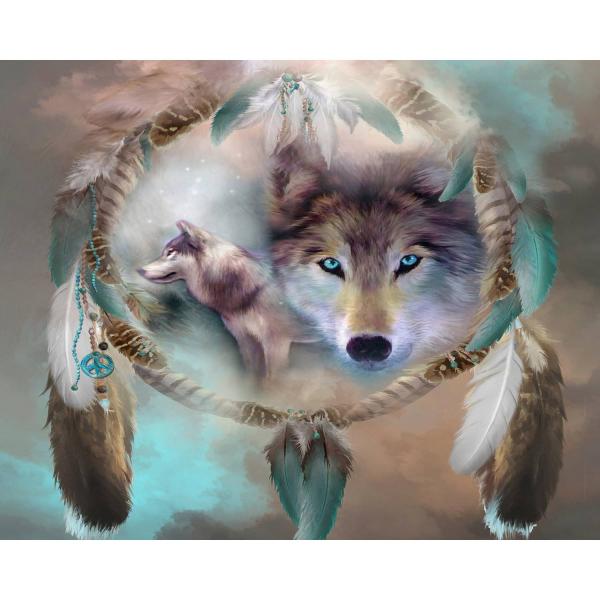 Broderie diamant : Loups et Plumes - sans chassis en bois - FiguredArt-DP-116