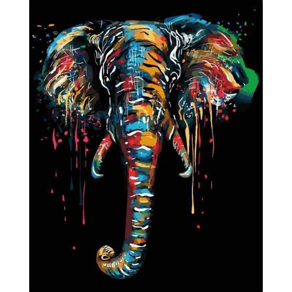 Peinture au numéro : Peinture Elephant - toile tendue sur châssis - FiguredArt-PN2035-Y