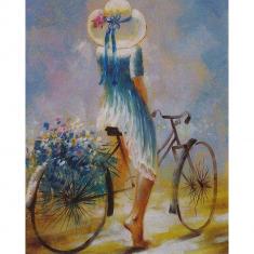 Paint by numbers Young woman on a bicycle - without frame