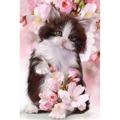 Diamond Painting Cat and Flowers - without frame