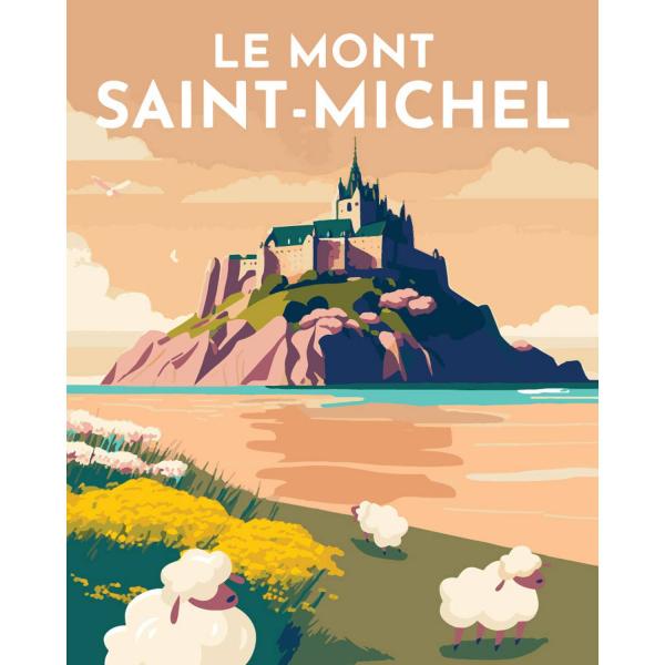 Peinture au numéro : Affiche Vintage Mont Saint-Michel  - toile tendue sur châssis - FiguredArt-FA10128-Y