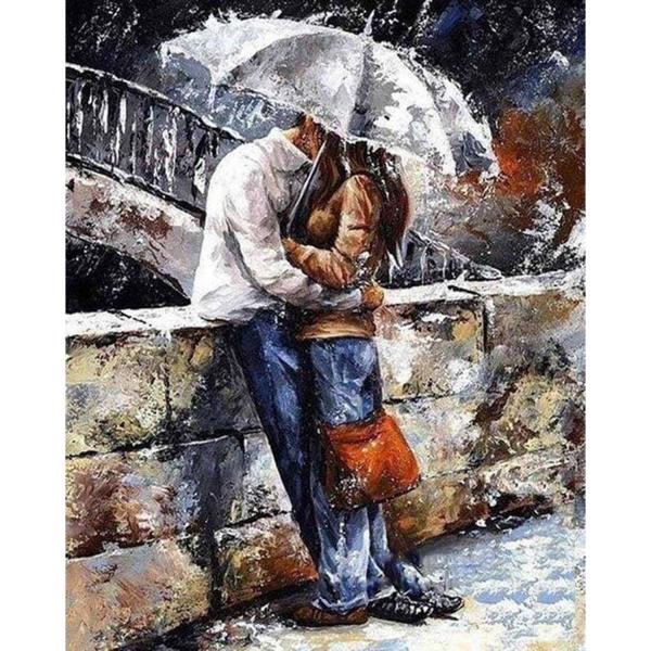 Peinture au numéro : Couple sous la pluie  - sans châssis en bois - FiguredArt-PN034