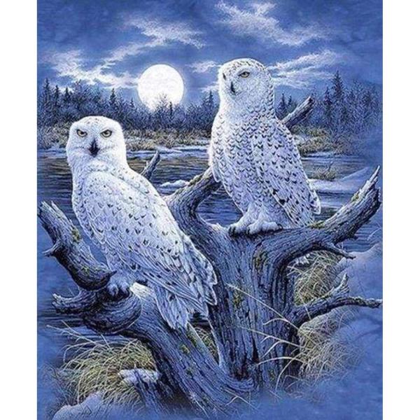 Broderie diamant : Chouettes et Lune - sans chassis en bois - FiguredArt-DP-526