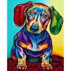 Paint by numbers Dog Color Red and Green Ears - without frame