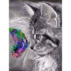 Diamond Painting Cat and Butterfly colorful - without frame