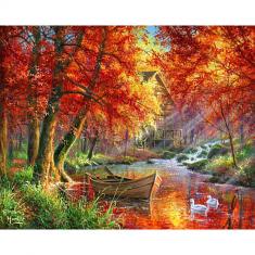 Paint by numbers Autumn River and Boat - without frame
