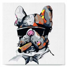 Mini Paint by numbers Dog Businessman - already stretched on a wooden frame