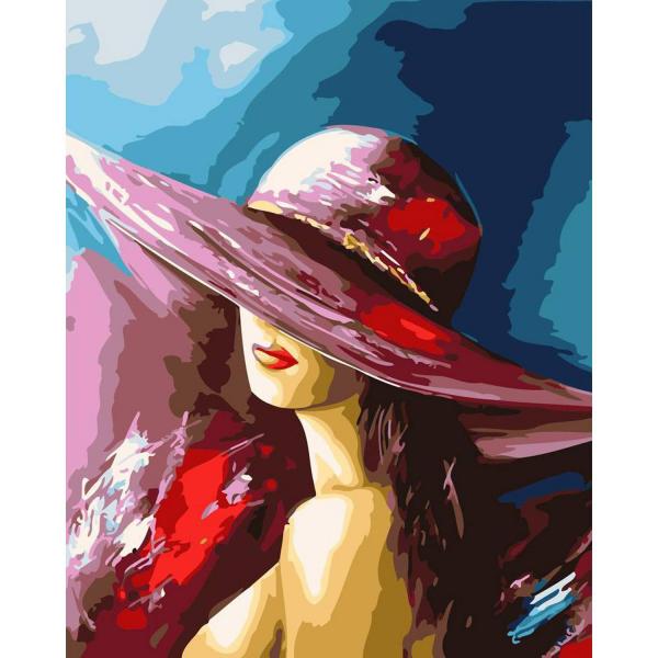 Peinture au numéro : Femme séduisante au chapeau  - sans châssis en bois - FiguredArt-PN19376