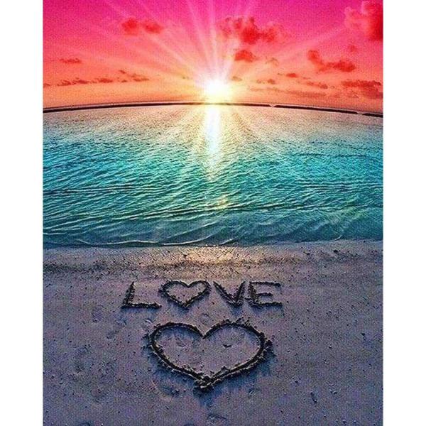 Broderie diamant : Love sur le sable - sans chassis en bois - FiguredArt-DP-342