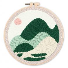 Punch Needle Kit - Green Mountains - with circular frame