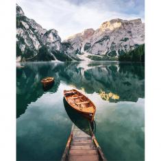Paint by numbers Small boat and Mountain Lake - without frame