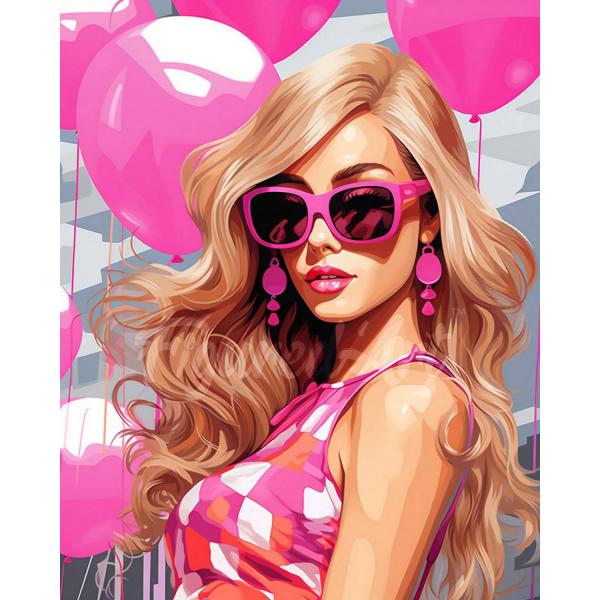 Broderie diamant : Ballons Roses et Diva - sans chassis en bois - FiguredArt-DP-FA10173