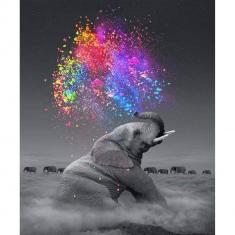 Peinture au numéro : Eléphant et explosion de Couleurs - sans châssis en bois