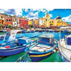 Peinture au numéro : Petits bateaux de pêche au port  - sans châssis en bois