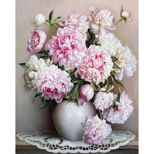 Peinture au numéro : Vase de Pivoines - sans châssis en bois - FiguredArt-PN027