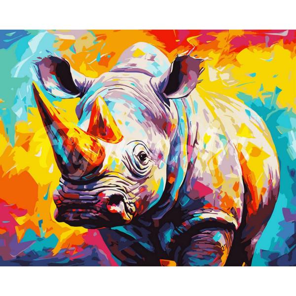 Peinture au numéro : Rhinocéros Coloré Abstrait  - sans châssis en bois - FiguredArt-FA10190