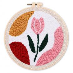 Punch Needle Kit - Pink Tulip - with circular frame
