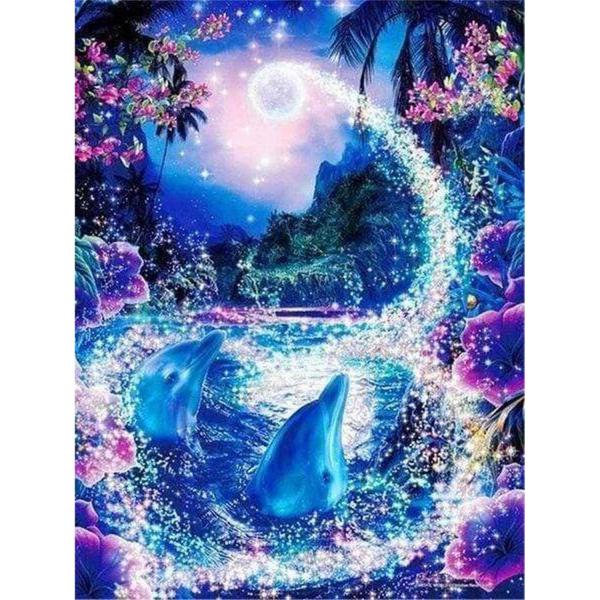 Diamond Painting Leinwand Delfine und verzauberter Fluss - ohne Keilrahmen - FiguredArt-DP-609