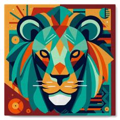 Mini Paint by numbers Lion Art-Deco Inspired Abstract - already stretched on a wooden frame