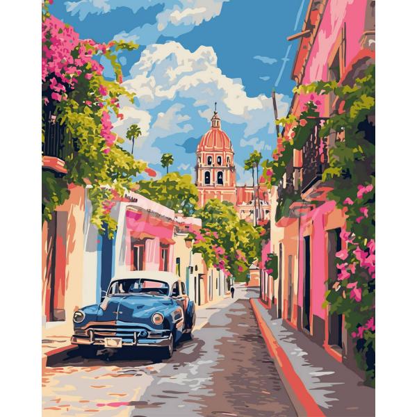 Peinture au numéro : Voiture classique à Mexico  - sans châssis en bois - FiguredArt-FA10238