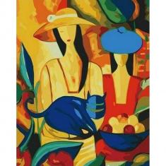 Paint by numbers Women and Blue Cat - without frame