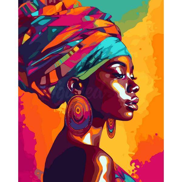 Peinture au numéro : Dame africaine lumineuse  - sans châssis en bois - FiguredArt-FA10240