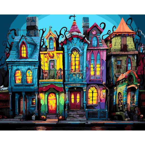 Peinture au numéro : Maisons gothiques colorées  - sans châssis en bois - FiguredArt-FA10242
