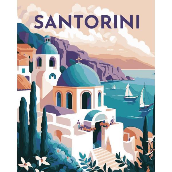 Peinture au numéro : Affiche Vintage Santorin - sans châssis en bois - FiguredArt-FA10146