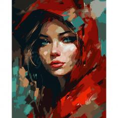 Paint by numbers Woman in Red Scarf - without frame