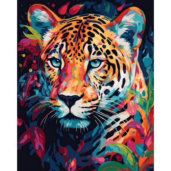 Peinture au numéro : Léopard Coloré Abstrait  - sans châssis en bois - FiguredArt-FA10202