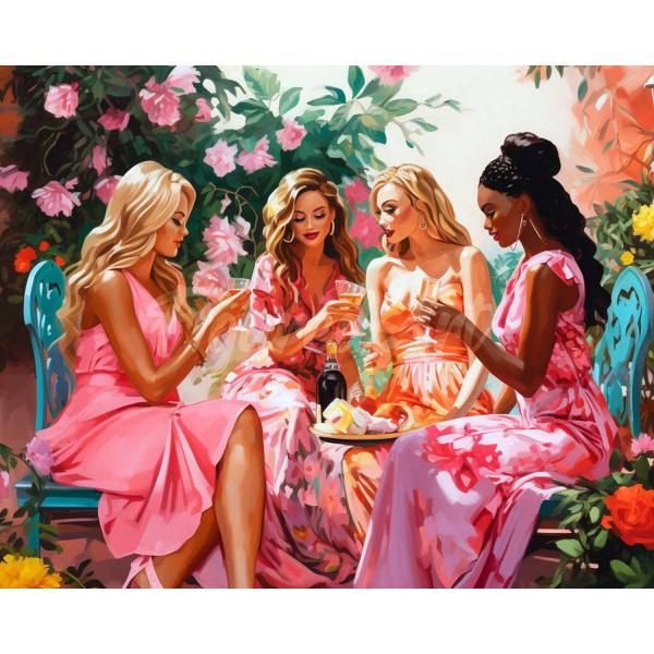 Broderie diamant : Toast des Divas au Jardin - sans chassis en bois - FiguredArt-DP-FA10187