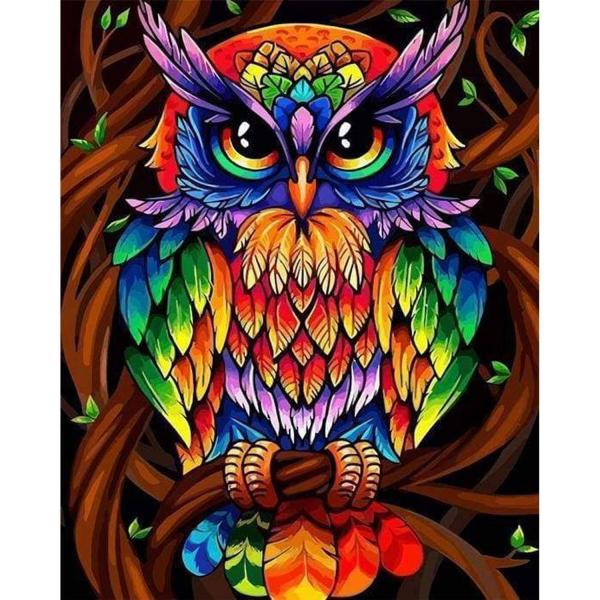 Peinture au numéro : Hibou coloré - sans châssis en bois - FiguredArt-PN2024