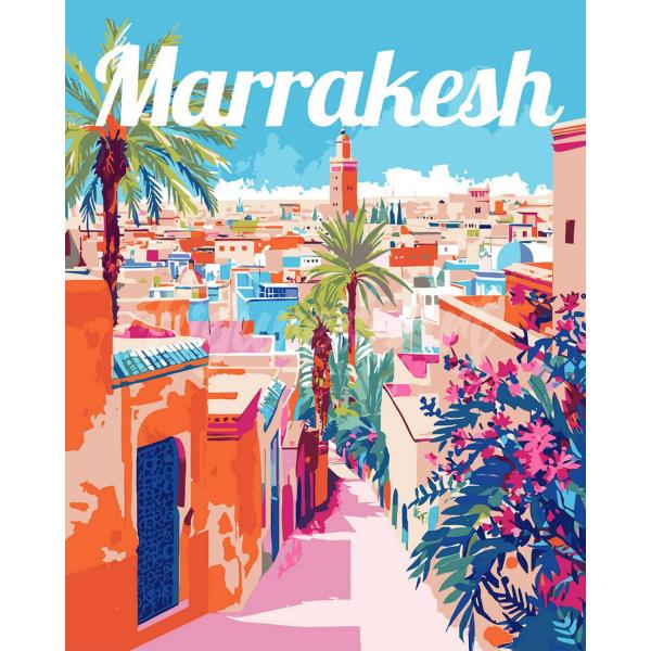 Peinture au numéro : Affiche de voyage Marrakech  - sans châssis en bois - FiguredArt-FA10258